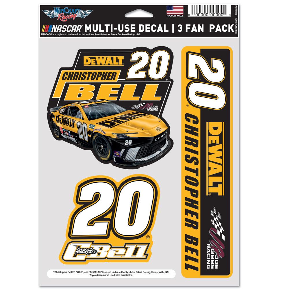 Christopher Bell 2024 Multi-Use DeWalt #20 Decal 3-Pack NASCAR