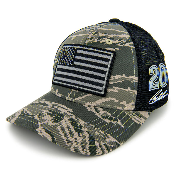 Christopher Bell 2024 Military Flag Digital Camo Mesh NASCAR Hat Black #20 NASCAR
