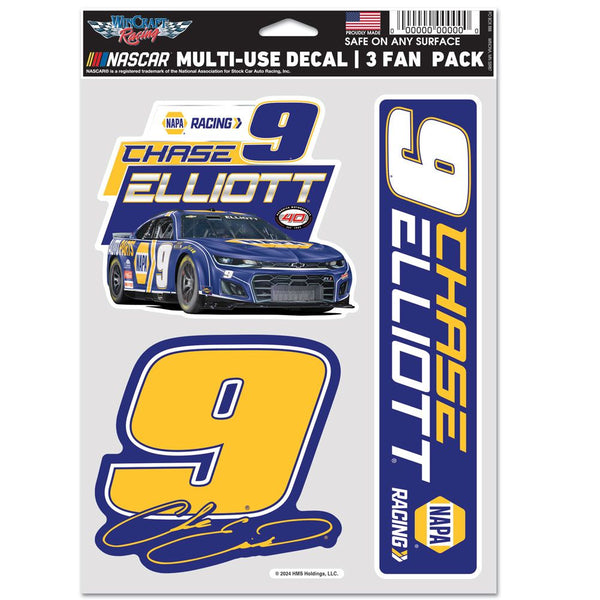 Chase Elliott 2024 Multi-Use NAPA #9 Decal 3-Pack NASCAR