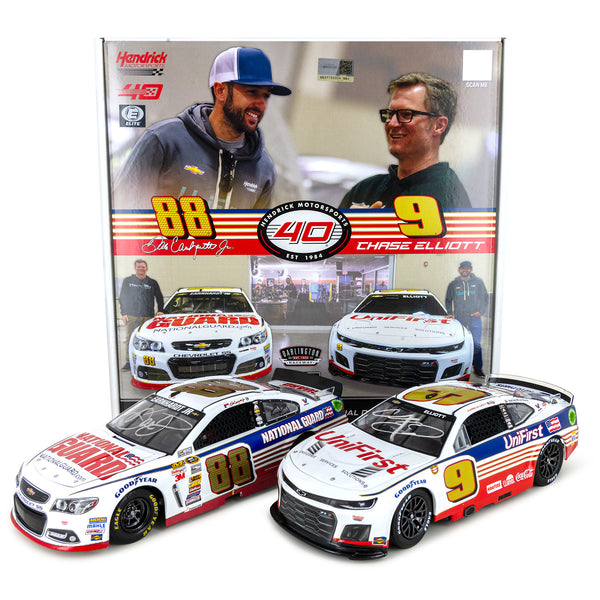 Chase Elliott / Dale Earnhardt Jr Dual Autographed ELITE Darlington Throwback 2-Car Set 1:24 2024 Diecast Car