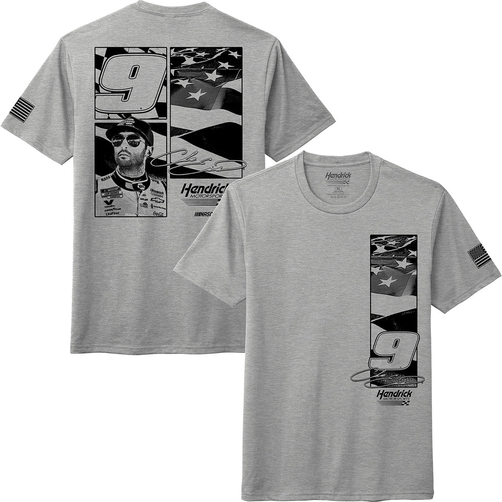Chase Elliott 2025 Monochrome Flag 2-Spot T-Shirt Gray #9 NASCAR