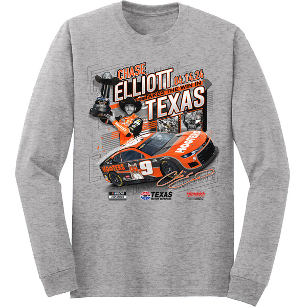 Chase Elliott 2024 Long Sleeve Texas Race Win T-Shirt Hooters #9 NASCAR