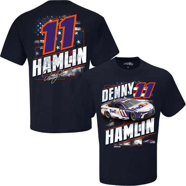 Denny Hamlin 2024 Patriotic FedEx Car T-Shirt Blue #11 NASCAR