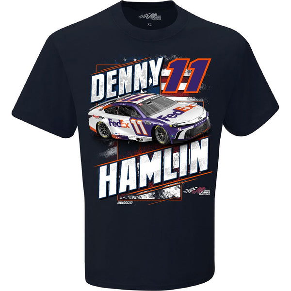 Denny Hamlin 2024 Patriotic FedEx Car T-Shirt Blue #11 NASCAR