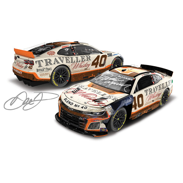 Justin Allgaier / Dale Jr Dual Autographed Daytona 500 Raced Version Traveller Whiskey #40 JRM 1:24 Standard 2025 Diecast Car With Sound Base