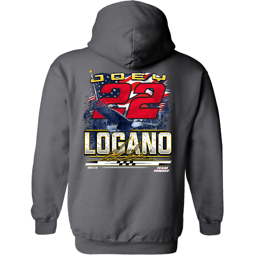 Joey Logano 2025 Shell-Pennzoil Patriotic Eagle 2-Spot Hoodie Outerwear Sweatshirt Gray #22 NASCAR