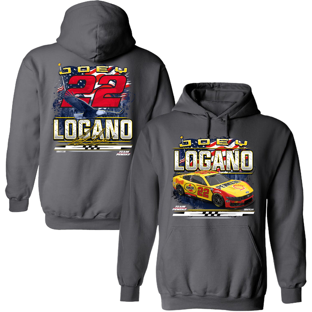 Joey Logano 2025 Shell-Pennzoil Patriotic Eagle 2-Spot Hoodie Outerwear Sweatshirt Gray #22 NASCAR