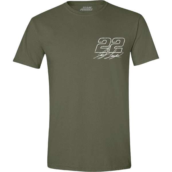 Joey Logano 2025 Military Green #22 Flag T-Shirt NASCAR