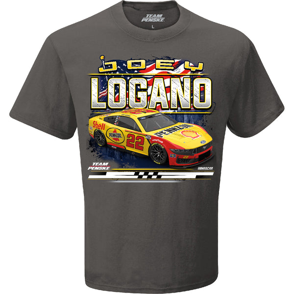Joey Logano 2025 Shell-Pennzoil Patriotic Eagle 2-Spot T-Shirt Gray #22 NASCAR