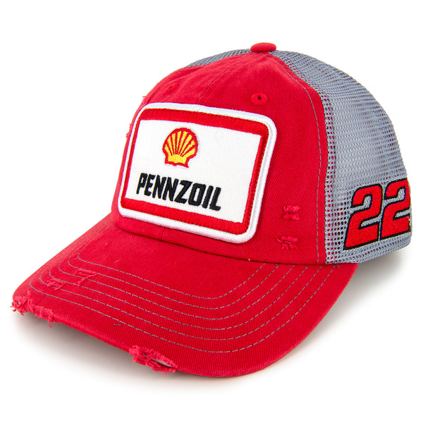 Joey Logano Shell Pennzoil Vintage Patch Hat Red/Gray #22 NASCAR