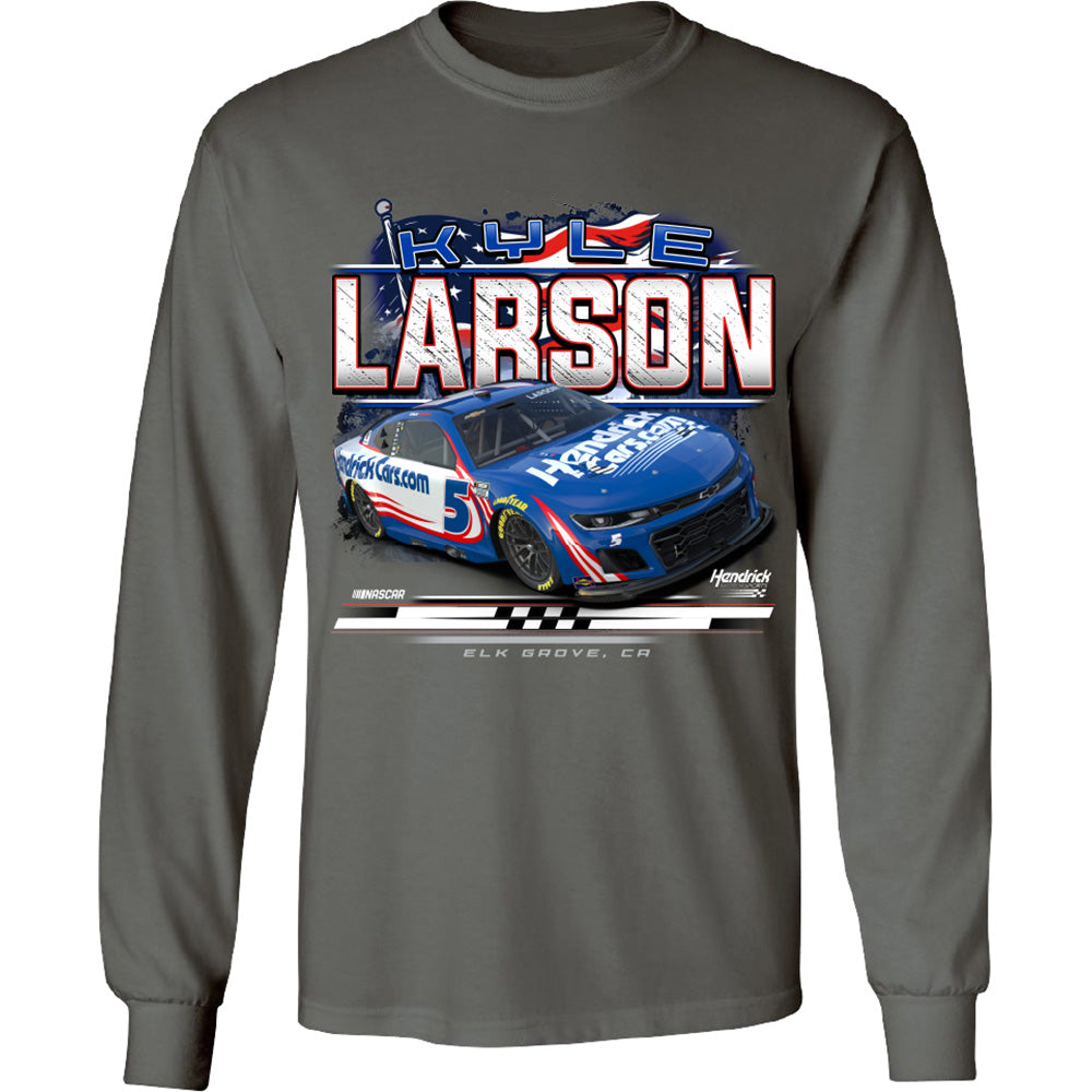 Kyle Larson 2025 Long Sleeve HendrickCars Patriotic Eagle 2-Spot T-Shirt Gray #5 NASCAR