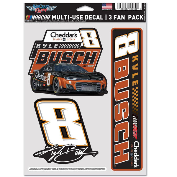 Kyle Busch 2024 Multi-Use Cheddar's #8 Decal 3-Pack NASCAR