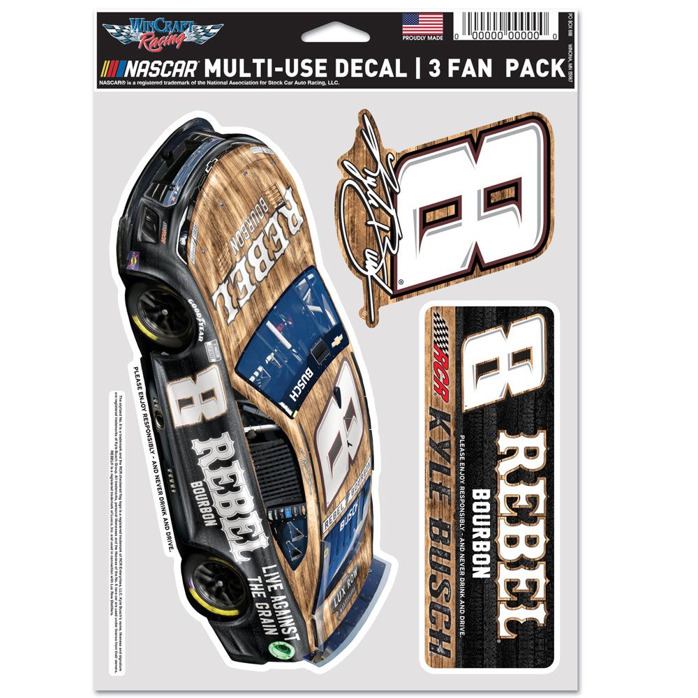 Kyle Busch 2025 Multi-Use Rebel Bourbon #8 Decal 3-Pack NASCAR