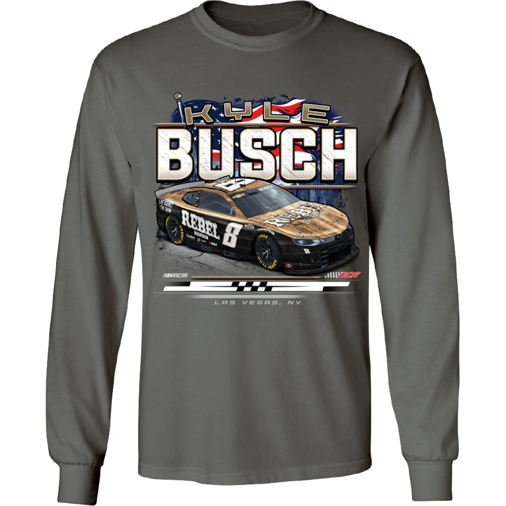 Kyle Busch 2025 Long Sleeve Rebel Bourbon Patriotic Eagle 2-Spot T-Shirt Gray #8 NASCAR