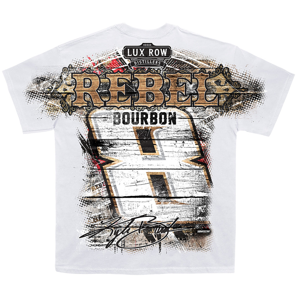 Kyle Busch 2025 Rebel Bourbon Total Print White T-Shirt #8 NASCAR