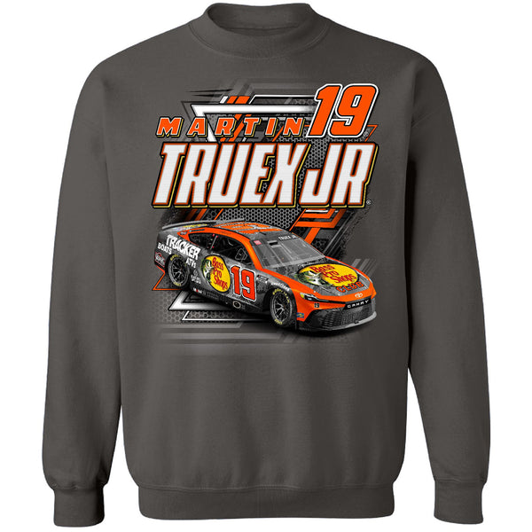 Martin Truex Jr 2024 Bass Pro Shops #19 Car Crewneck Sweatshirt Charcoal Gray NASCAR