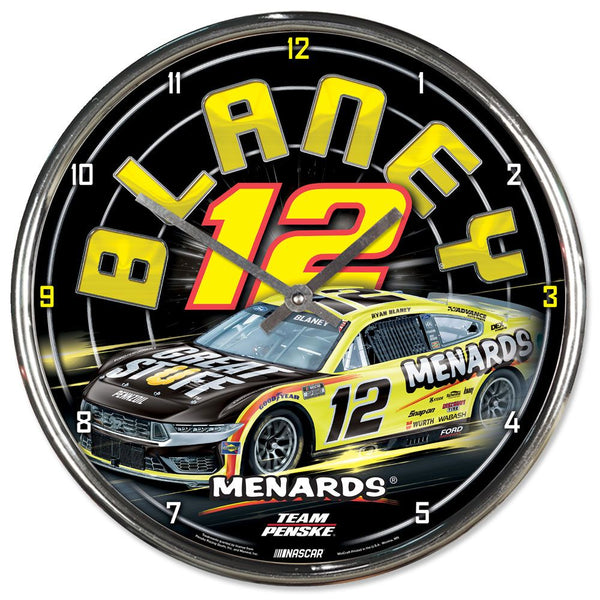 Ryan Blaney 2024 Menards #12 Chrome Wall Clock NASCAR