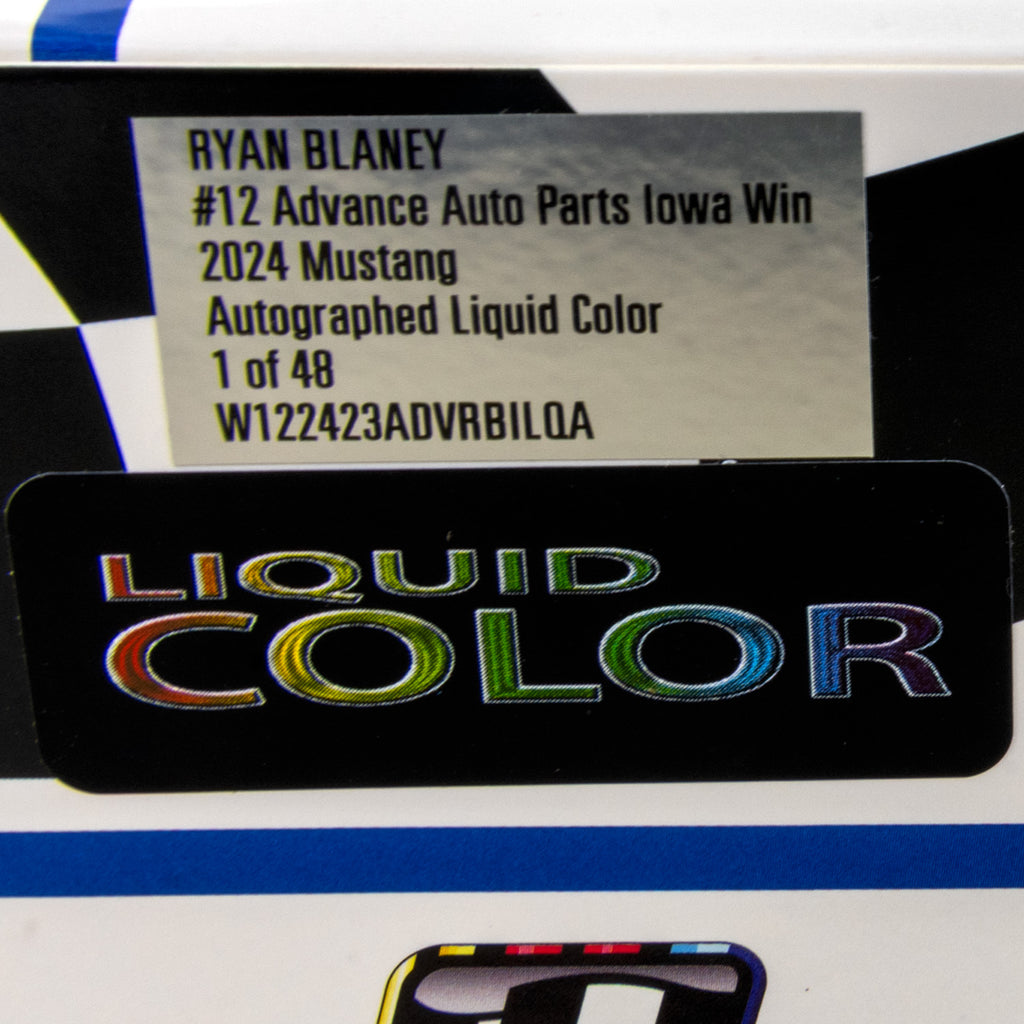 Ryan Blaney Autographed Iowa Race Win 1:24 Liquid Color 2024 Diecast Car Advance #12 NASCAR