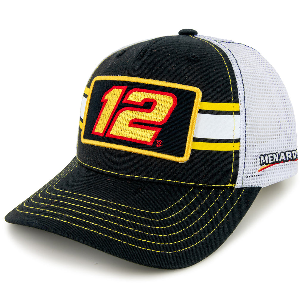 Ryan Blaney 2025 Striped #12 Mesh Hat Black/White NASCAR