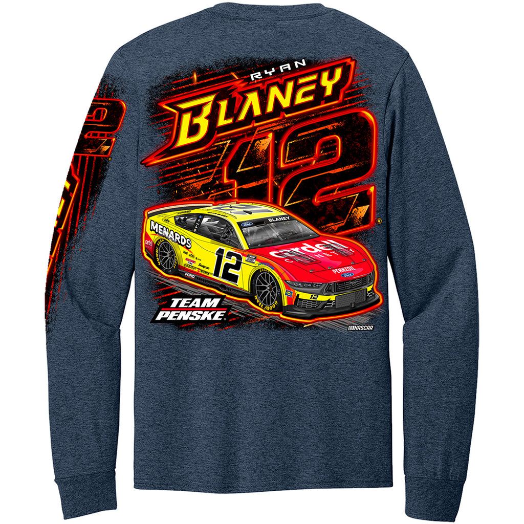 Ryan Blaney 2025 Long Sleeve Menards Heat 3-Spot T-Shirt Blue #12 NASCAR
