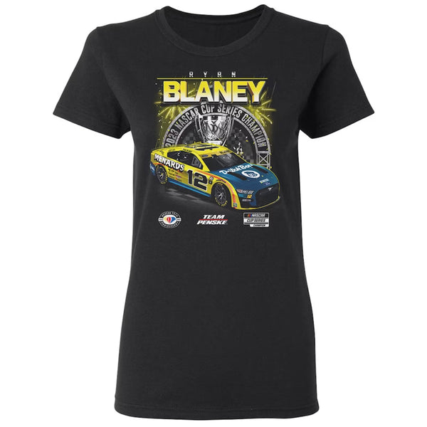 Ryan Blaney Women's 2023 NASCAR Cup Series Champion Ladies T-Shirt Black #12