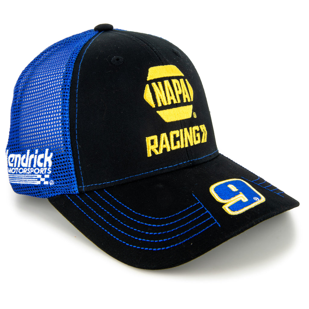 Chase Elliott 2023 Victory Lane NAPA Yellow Team Mesh NASCAR Hat Black/Blue #9 NASCAR