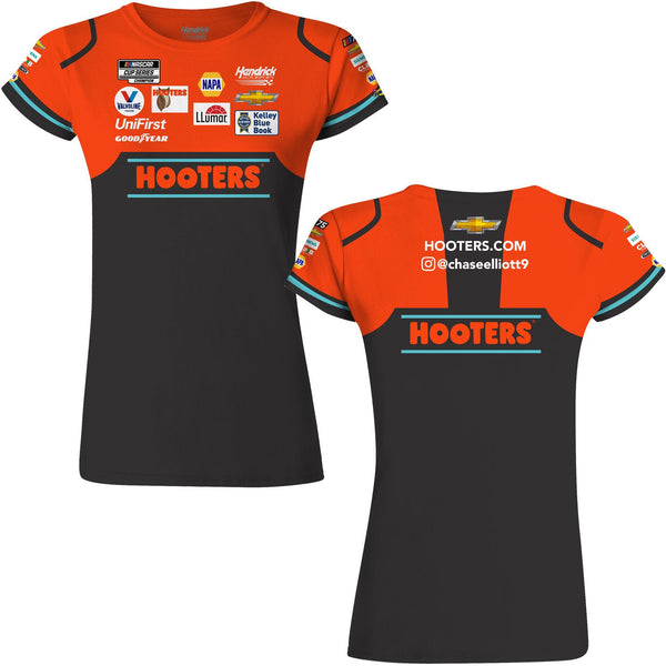 Chase Elliott Women's 2023 Hooters Sublimated Uniform Pit Crew Ladies T-Shirt #9 NASCAR
