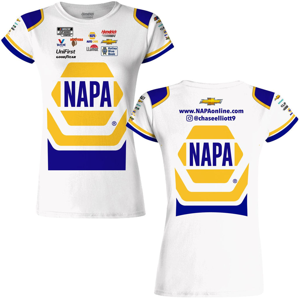 Chase Elliott Women's 2023 NAPA Sublimated Uniform Pit Crew Ladies T-Shirt White #9 NASCAR