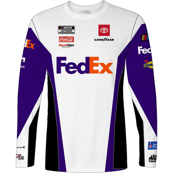 Denny Hamlin 2023 Long Sleeve FedEx Sublimated Uniform Pit Crew T-Shirt White #11 NASCAR