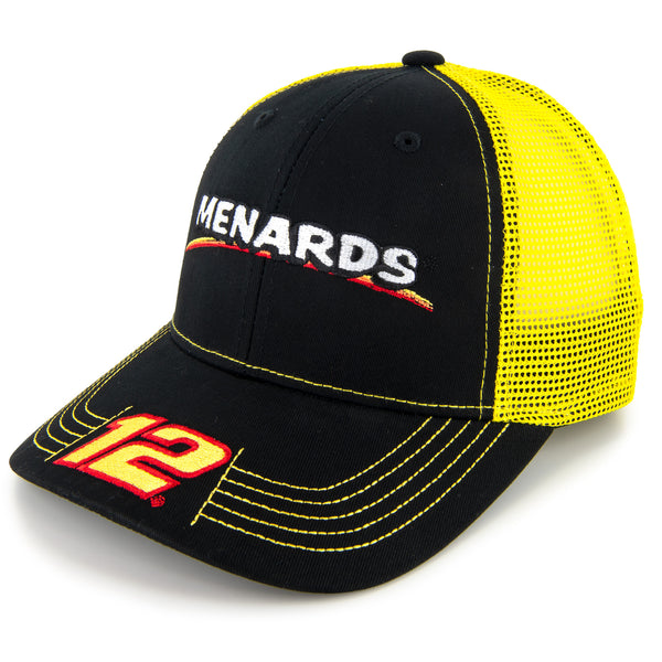 Ryan Blaney 2023 Victory Lane Menards Team Mesh NASCAR Hat Black/Yellow #12 NASCAR