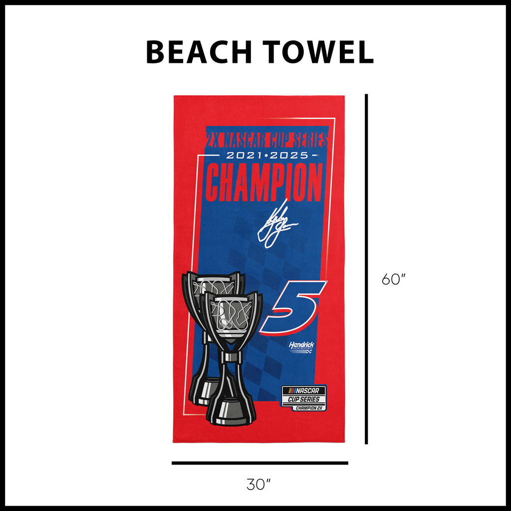 Kyle Larson 2025 NASCAR Champion Trophy 30x60 Beach Towel 