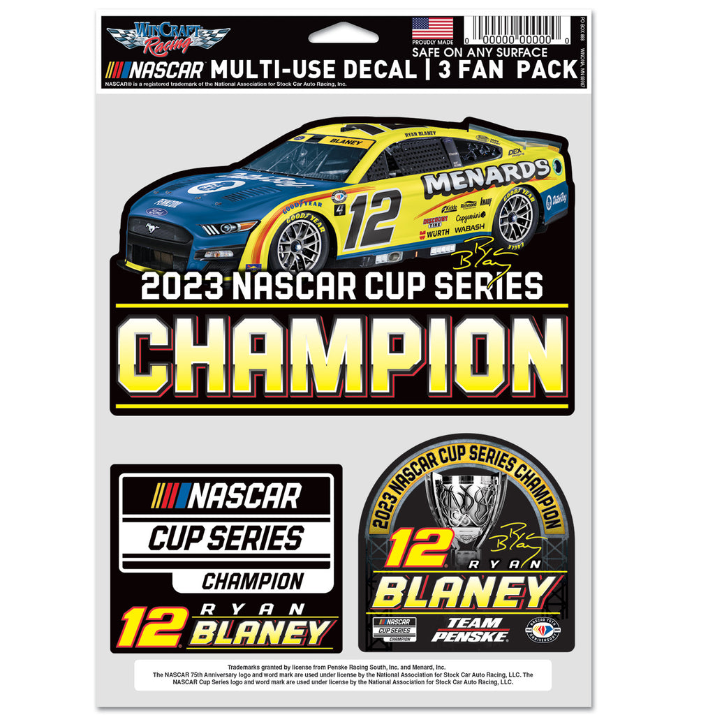 Ryan Blaney 2023 NASCAR Cup Series Champion Multi-Use Decal 3-Pack #12