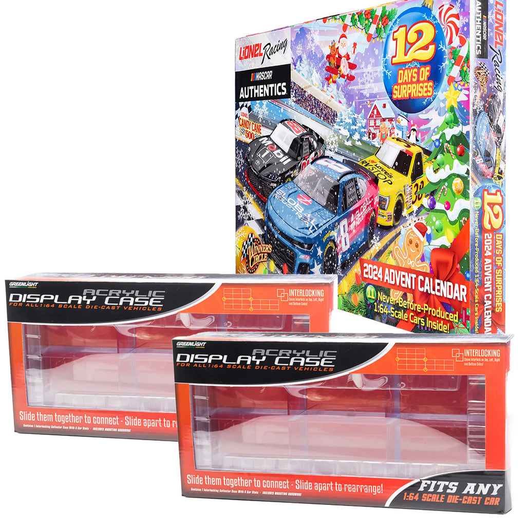 NASCAR Diecast Advent Calendar and Two 6-Car Acrylic Display Cases Set BUNDLE PRICED