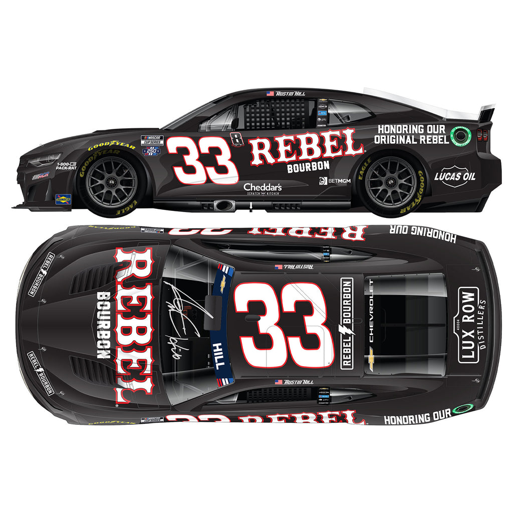 Austin Hill Autographed Rebel Bourbon Tribute to Kyle Busch 1:24 Standard 2026 Diecast Car #33 NASCAR