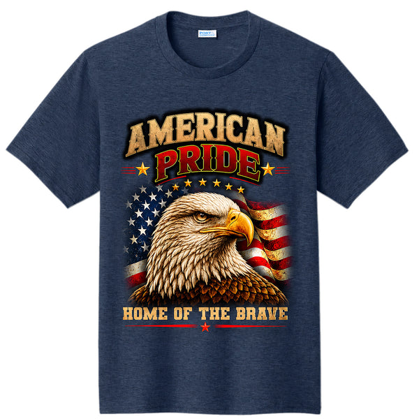 American Pride Home of the Brave Bald Eagle T-Shirt Heather Navy Blue