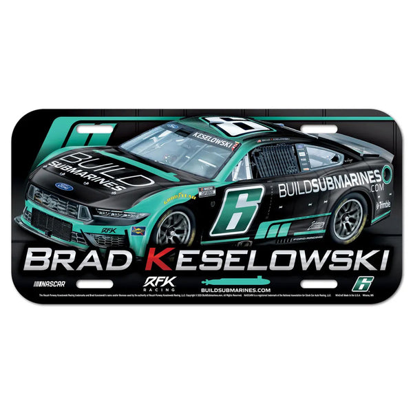 Brad Keselowski 2026 BuildSubmarines Plastic Car License Plate #6 NASCAR