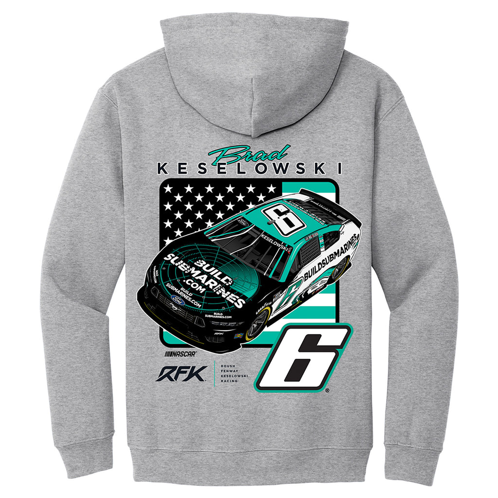 Brad Keselowski 2025 BuildSubmarines #6 Car 2-Spot Hoodie Sweatshirt Gray NASCAR