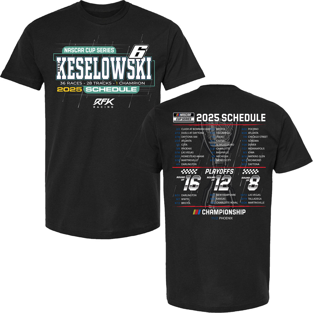 Brad Keselowski 2025 NASCAR Cup Series Schedule T-Shirt Black #6