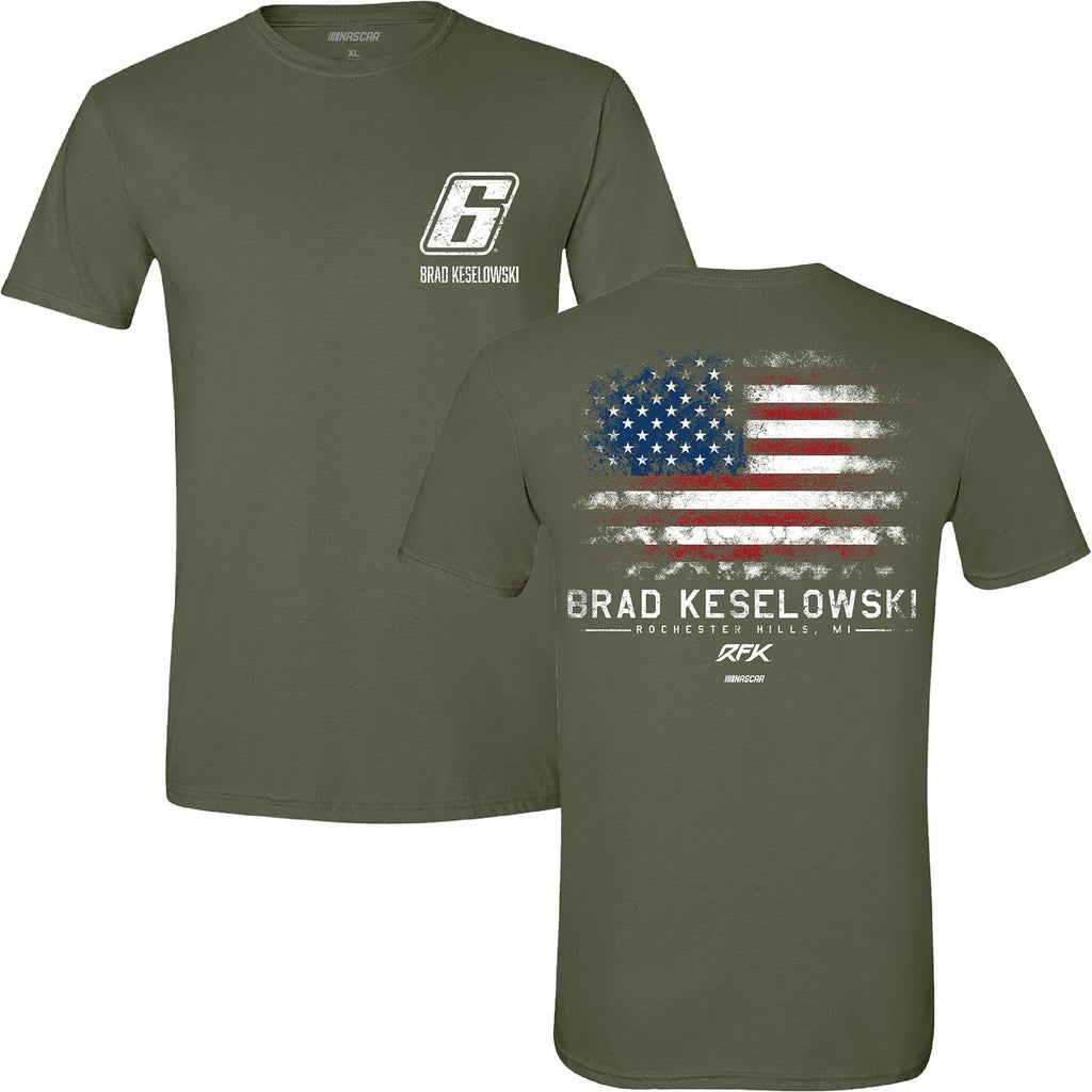 Brad Keselowski 2025 Military Green #6 Flag T-Shirt NASCAR