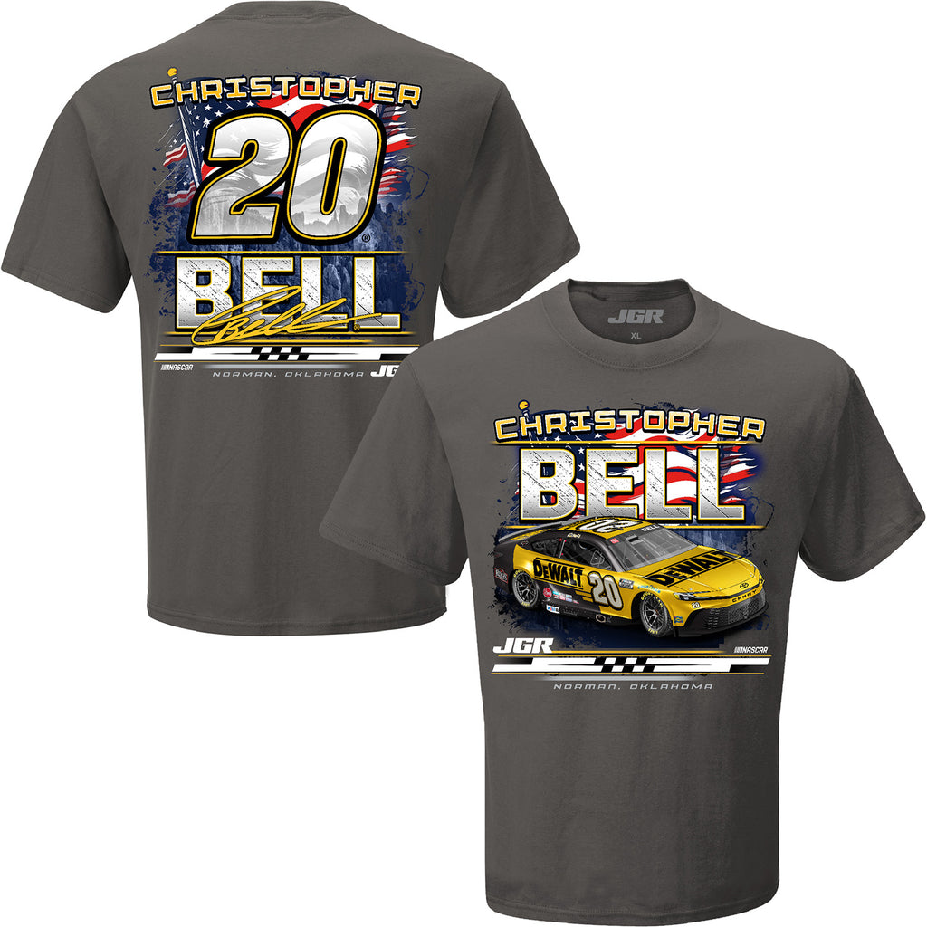 Christopher Bell 2025 DeWalt Patriotic Charcoal 2-Spot T-Shirt Gray #20 NASCAR