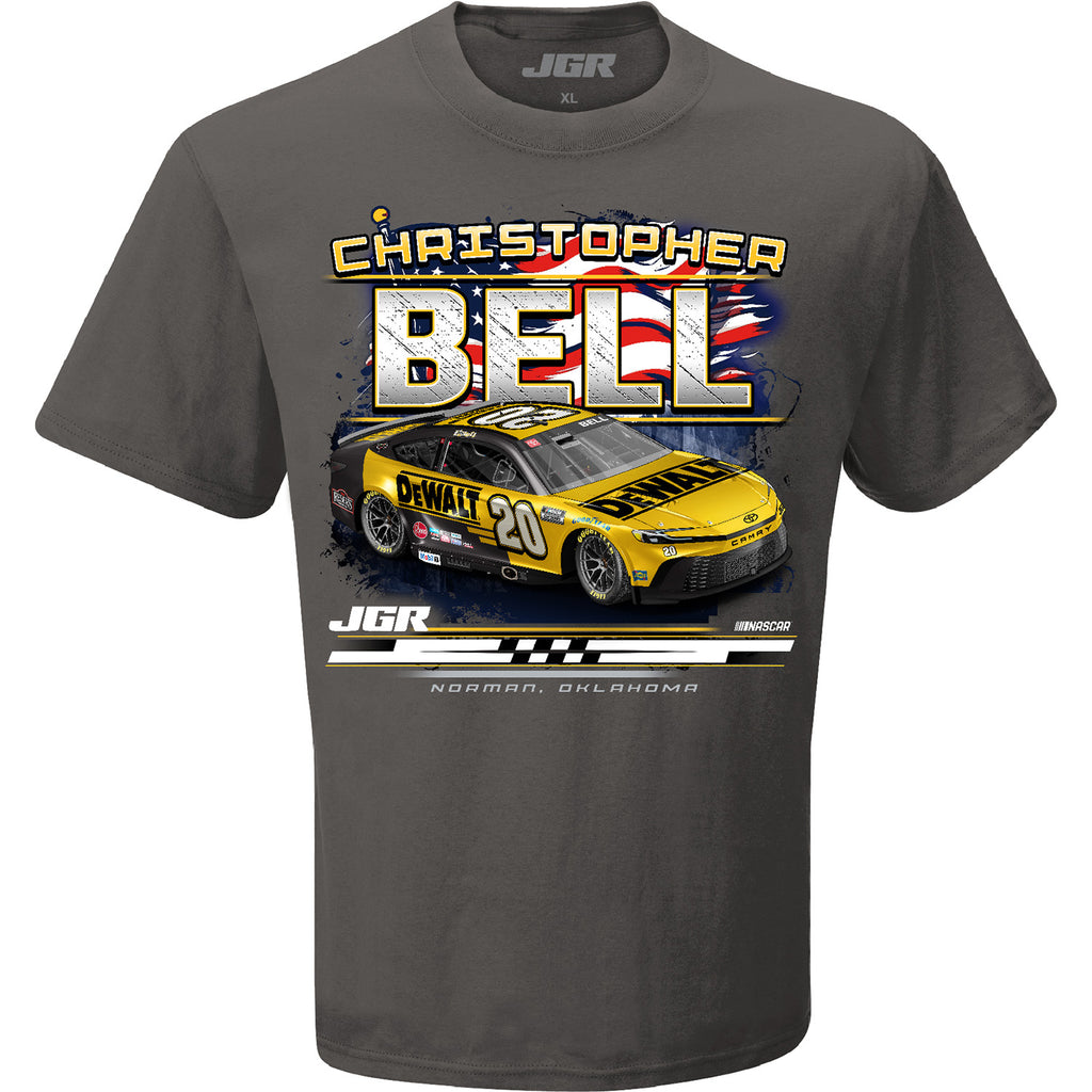 Christopher Bell 2025 DeWalt Patriotic Charcoal 2-Spot T-Shirt Gray #20 NASCAR