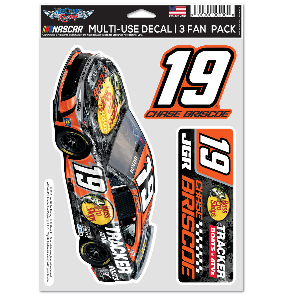 Chase Briscoe 2025 Multi-Use Bass Pro Shops #19 Decal 3-Pack NASCAR