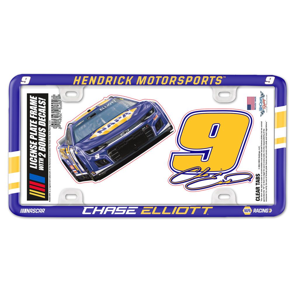 Chase Elliott 2024 Plastic License Plate Frame / Decal 2-Pack Set #9 NASCAR