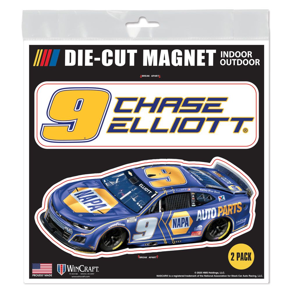 Chase Elliott 2025 NAPA Die Cut 2-Pack Indoor/Outdoor Magnets #9 NASCAR