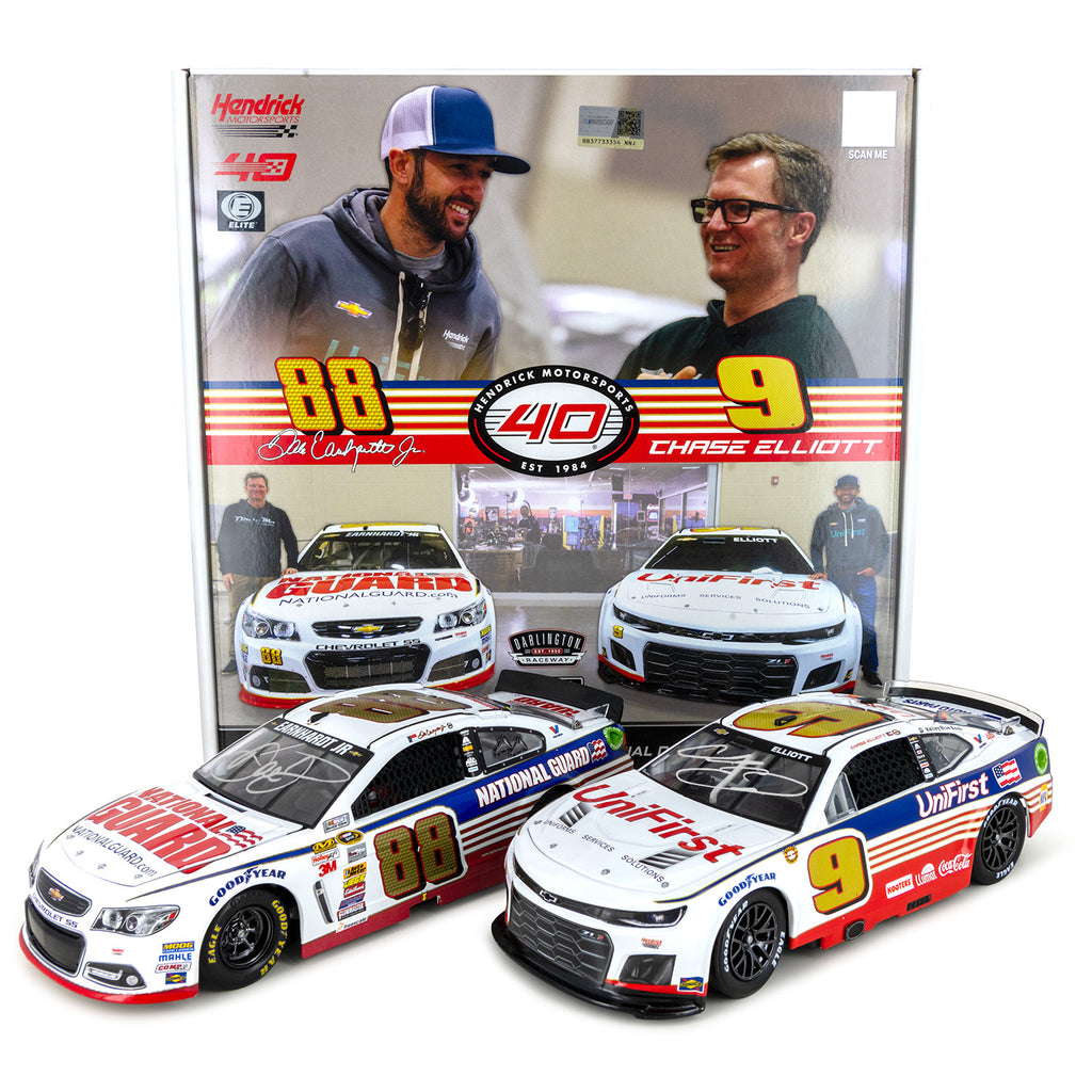 Chase Elliott / Dale Earnhardt Jr Dual Autographed ELITE Darlington Throwback 2-Car Set 1:24 2024 Diecast Car