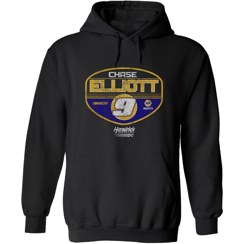 Chase Elliott 2024 Distressed Shield #9 Hoodie Outerwear Sweatshirt Black NAPA NASCAR