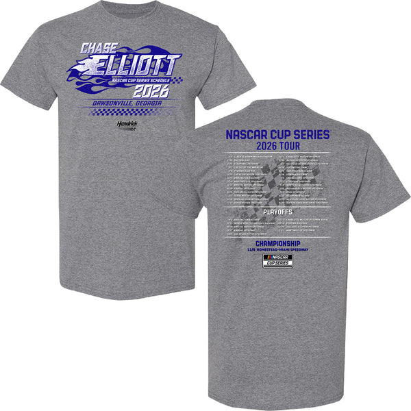Chase Elliott 2026 NASCAR Cup Series Schedule T-Shirt Gray