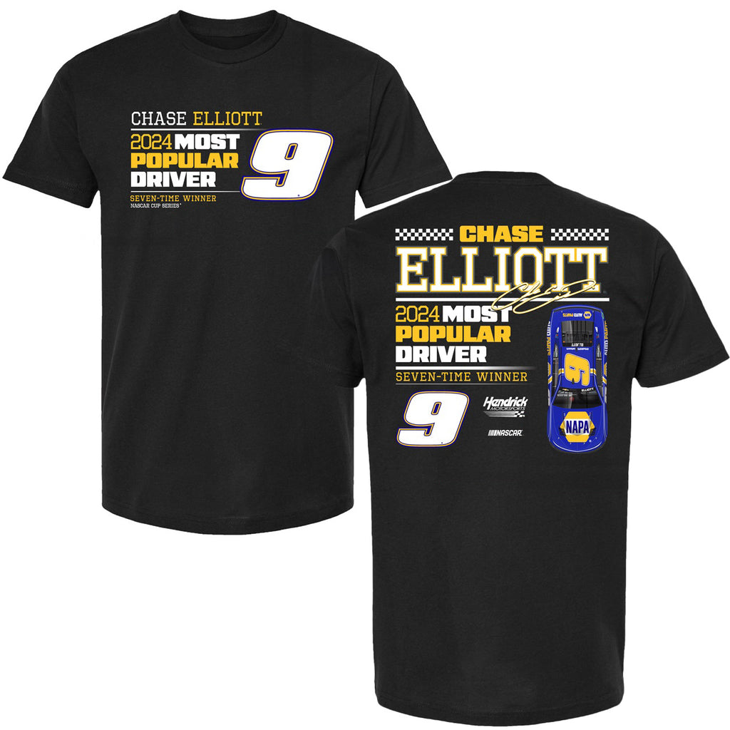 Chase Elliott 2024 NASCAR Cup Series Most Popular Driver T-Shirt Black NAPA #9 NASCAR MPD