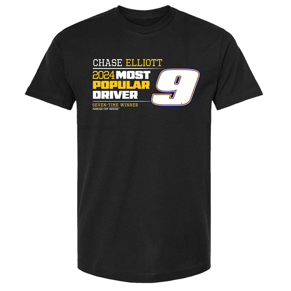 Chase Elliott 2024 NASCAR Cup Series Most Popular Driver T-Shirt Black NAPA #9 NASCAR MPD