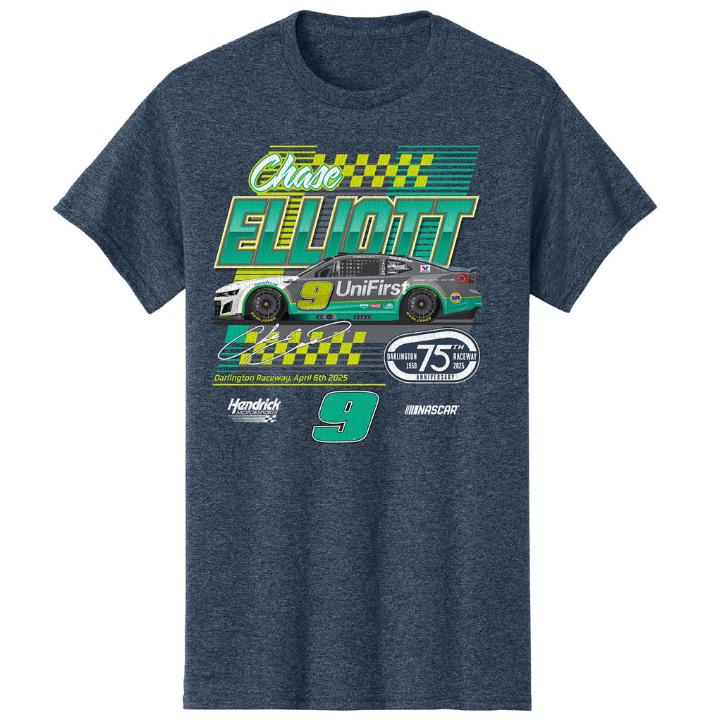 Chase Elliott 2025 Darlington Throwback Car T-Shirt Blue #9 UniFirst NASCAR